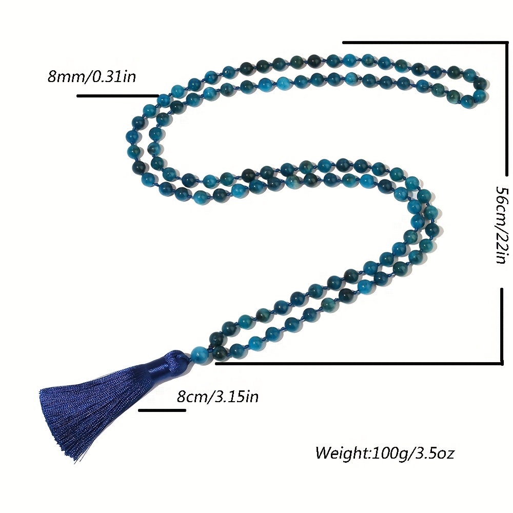 Men's Natural Phosphorite Bead Necklace Green 108 Beads Tassel Pendant